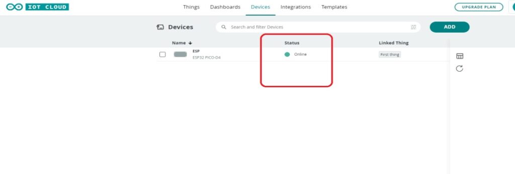 Device status in Arduino IoT Cloud