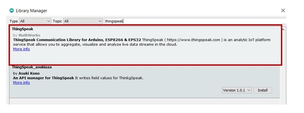 Install ESP32 Libraries and ThingSpeak via the Arduino Library Manager