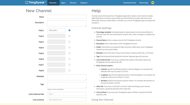 Thingspeak channel setting values