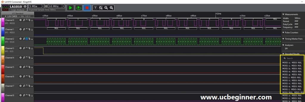 SPI signal Analysis using Logic analyzer